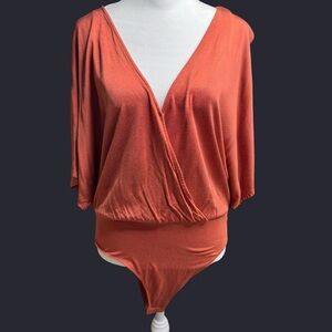 Rust Orange Surplice Bodysuit Top - Women's
